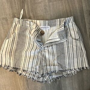 Black and White High Waist Striped Denim Shorts